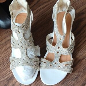 Patrizia By Spring Step Sparkling Ankle Wedge Sandals Shoes 40 (9) White